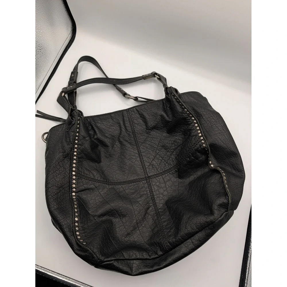 The Sak Black Pebbled Leather Studded Hobo Bag Shoulder Purse Slouchy Tote